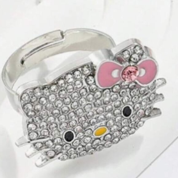 Hello Kitty Pink Bow Adjustable Ring with Sparkling Rhinestones. - Picture 1 of 4